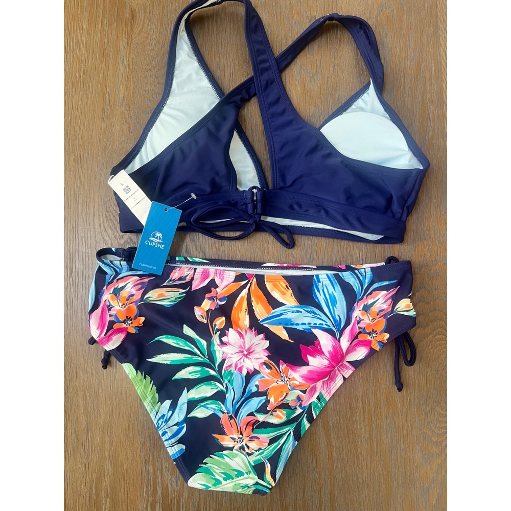 Cupshe Floral Navy Blue Bikini Set L - Picture 2 of 3